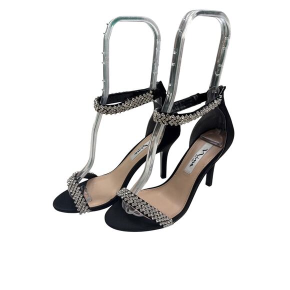 NINA BLACK LUSTER SATIN VAUNA ANKLE-STRAP 3.5” HEEL EVENING SANDAL SIZE 7W - Picture 5 of 12